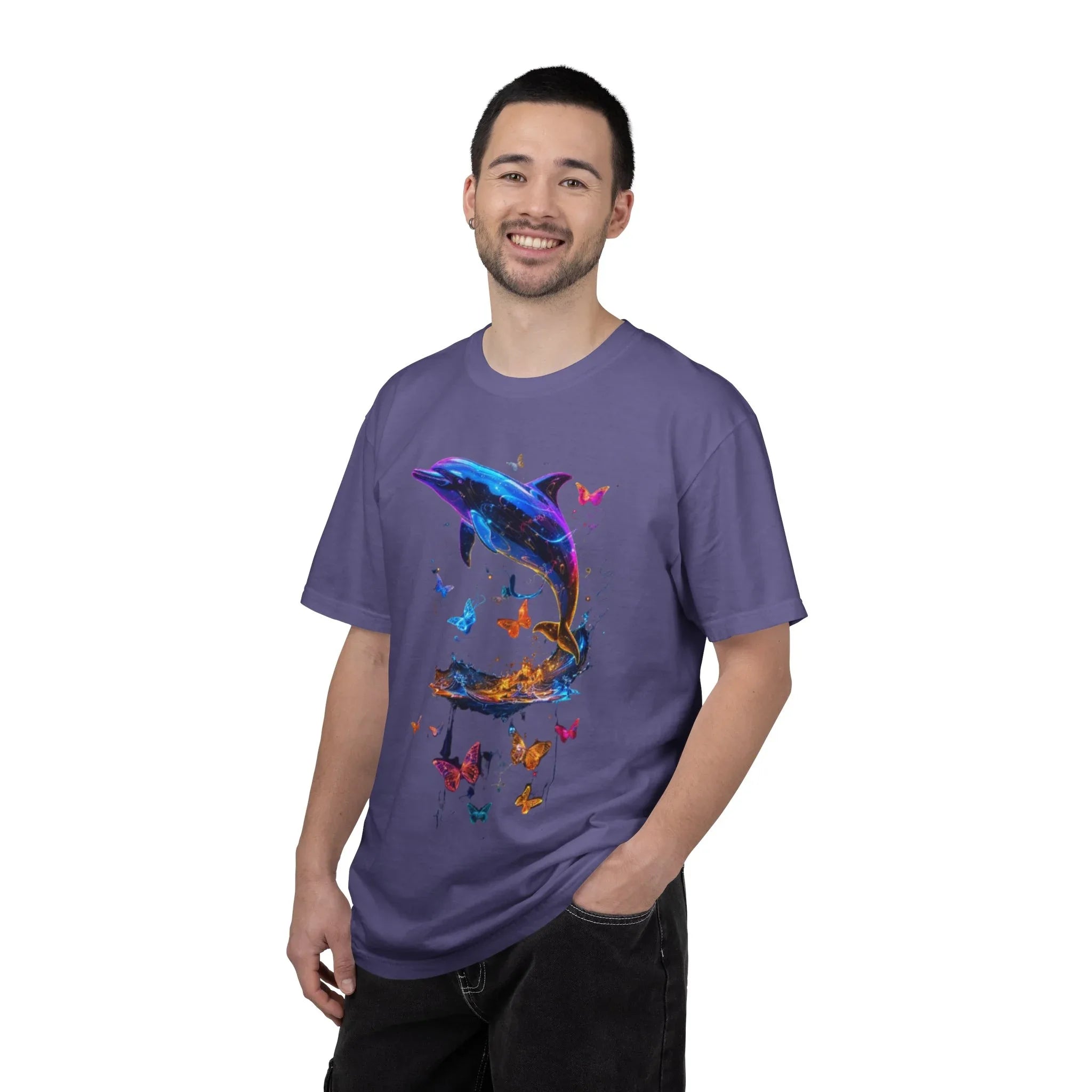 Colorful Dolphin Splash with Butterflies T-Shirt | Ocean Animal Tee - 250 USA Celebration