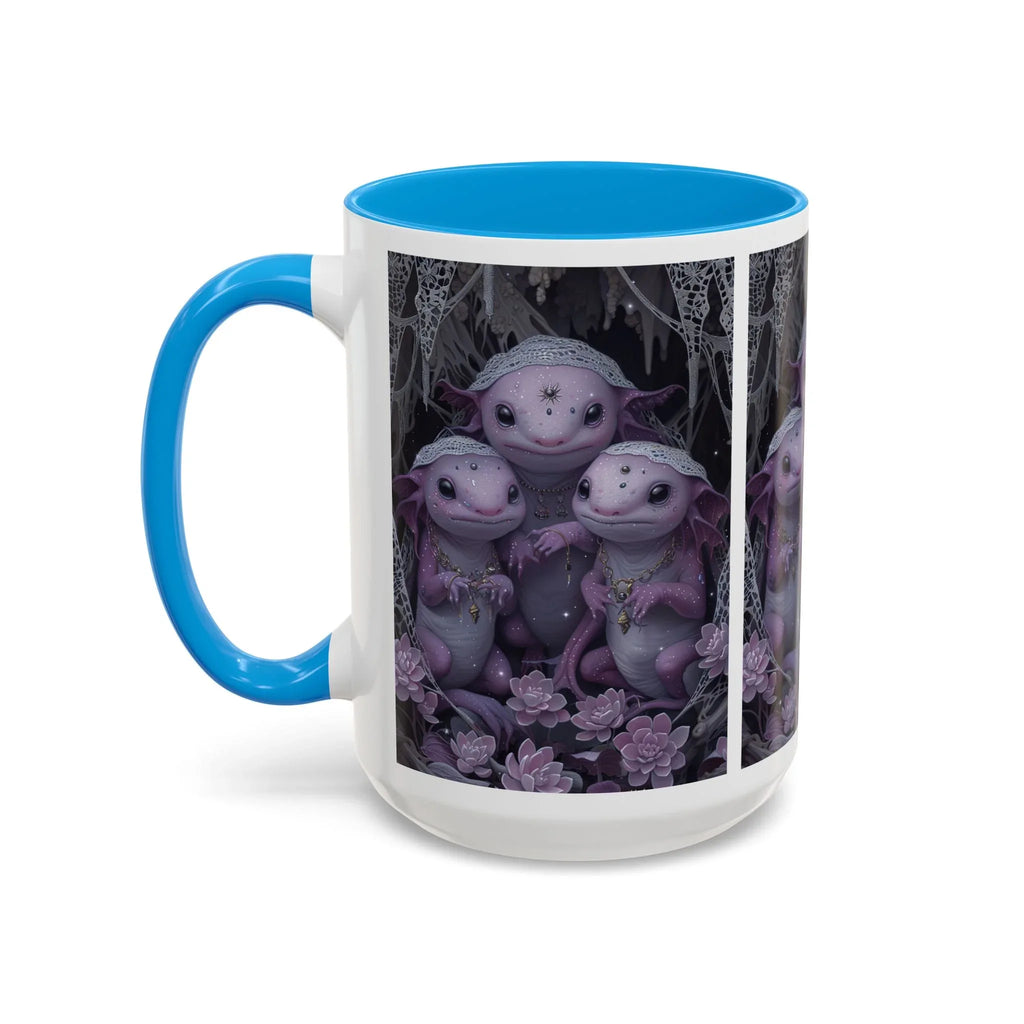 Purple Axolotl Trio Mug | Cute Amphibian Art Ceramic Coffee Cup - 250 USA Celebration