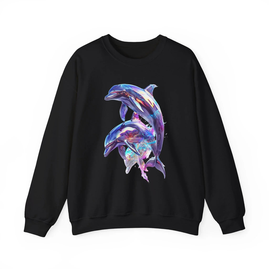 Iridescent Dolphin Trio Sweatshirt | Ocean Marine Animal Crewneck - 250 USA Celebration