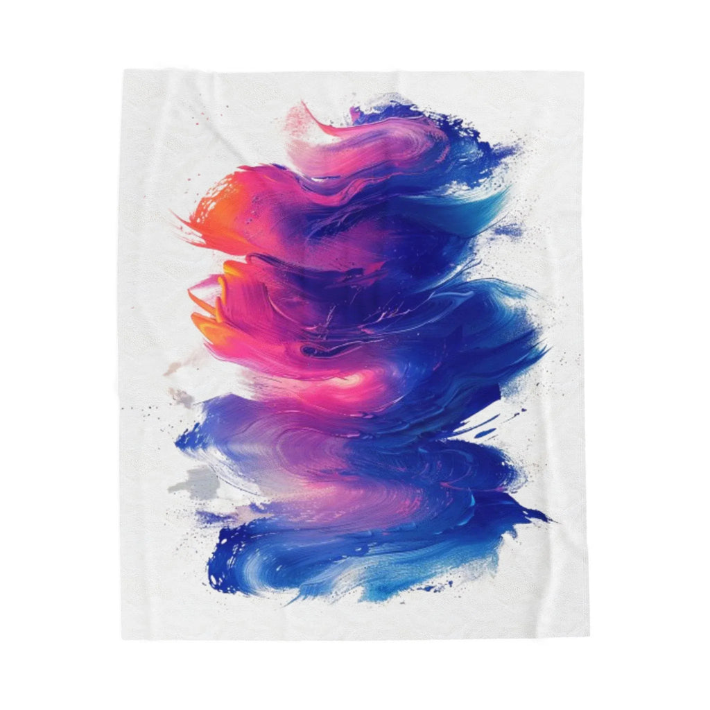 Abstract Colorful Brushstroke Velveteen Plush Blanket | Blue Purple Pink Art Throw - 250 USA Celebration