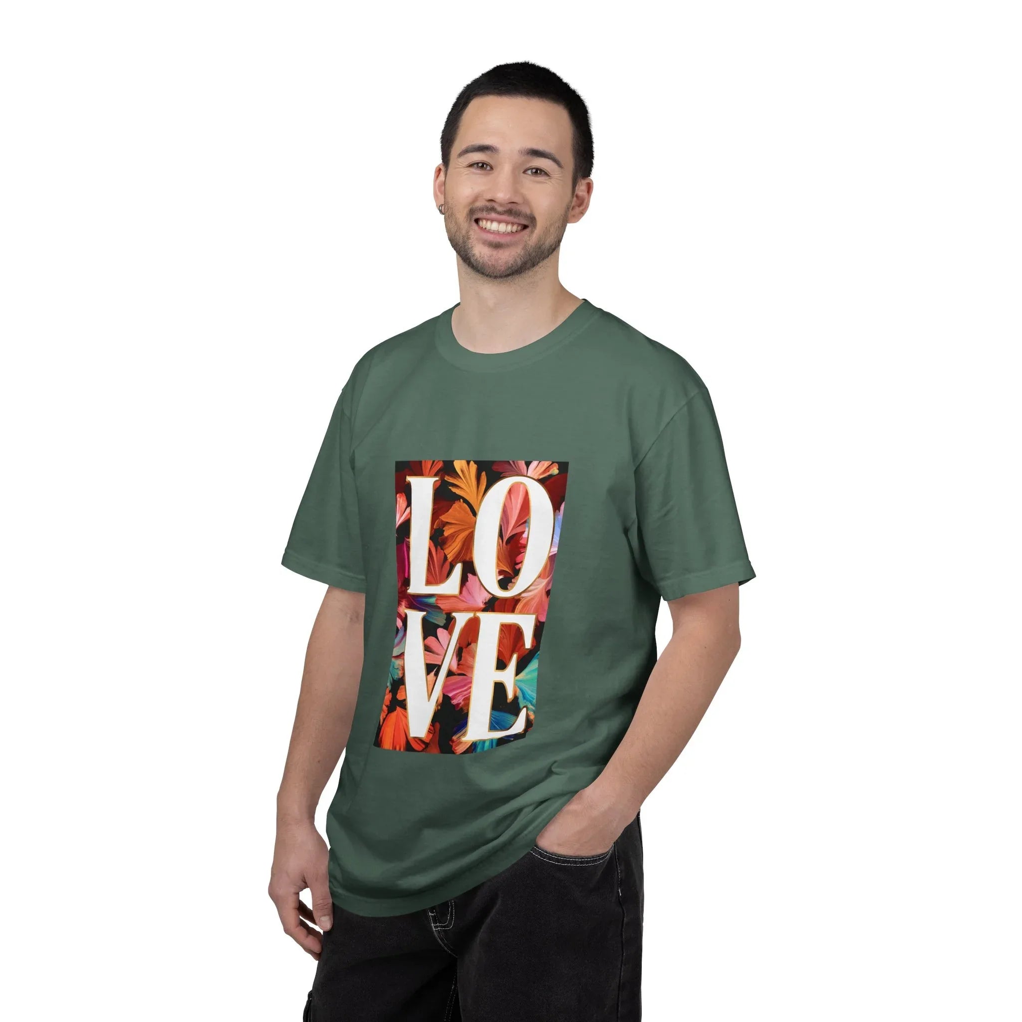 LOVE Floral Block T-Shirt | Tropical Flowers Typography - 250 USA Celebration