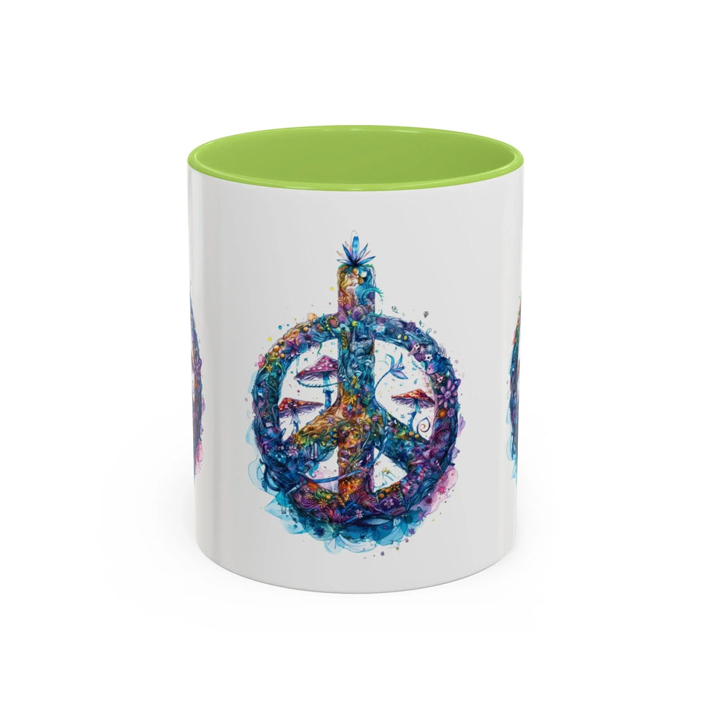 Psychedelic Mushroom Peace Sign Mug | Neon Tie-Dye Peace Script - 250 USA Celebration