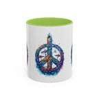 Psychedelic Mushroom Peace Sign Mug | Neon Tie-Dye Peace Script - 250 USA Celebration