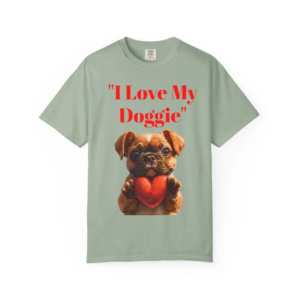 Cute French Bulldog Puppy Holding Red Heart T-shirt | Dog Lover Cartoon - 250 USA Celebration