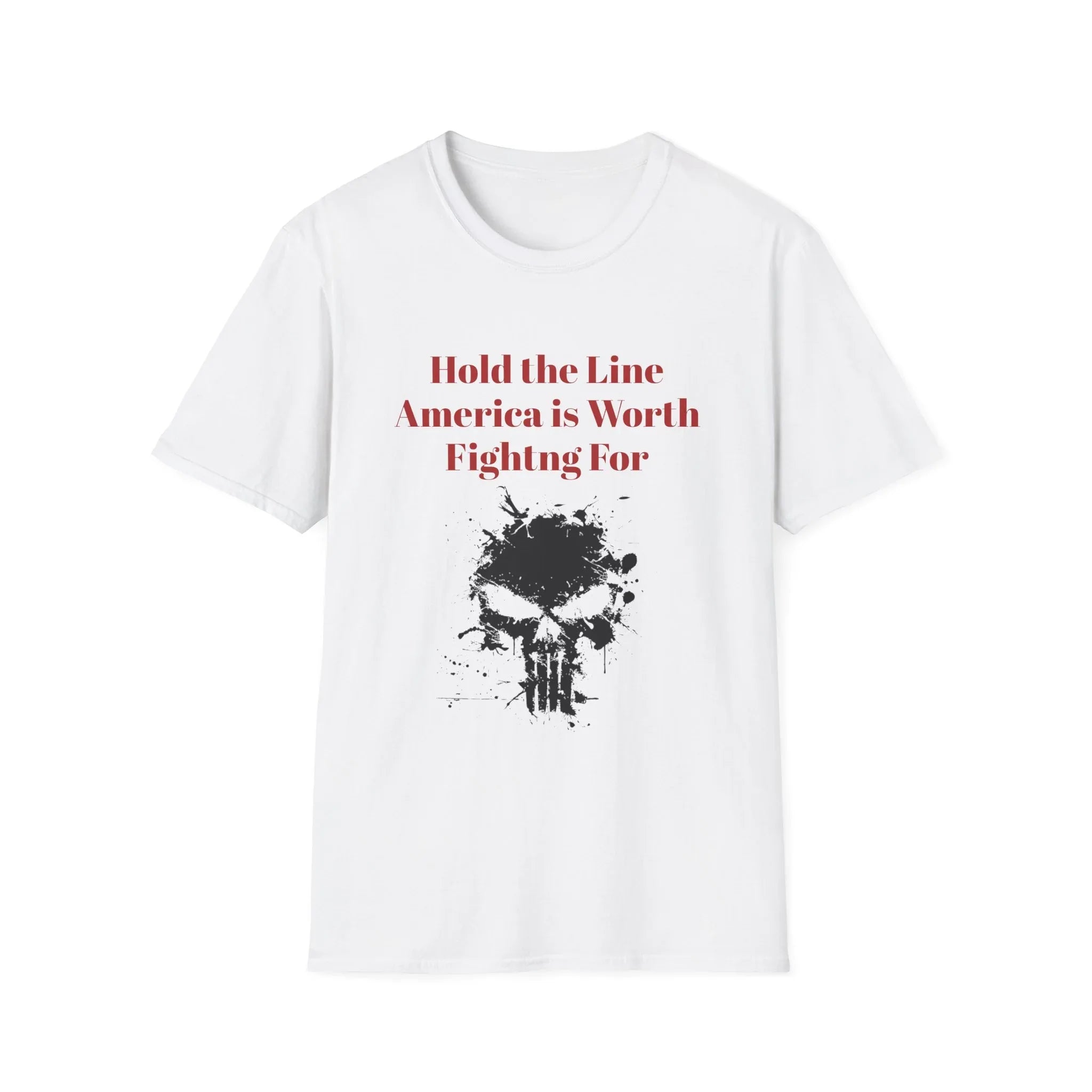 Hold the Line America Is Worth Fighting For T-Shirt | Skull Graphic Patriotic - 250 USA Celebration