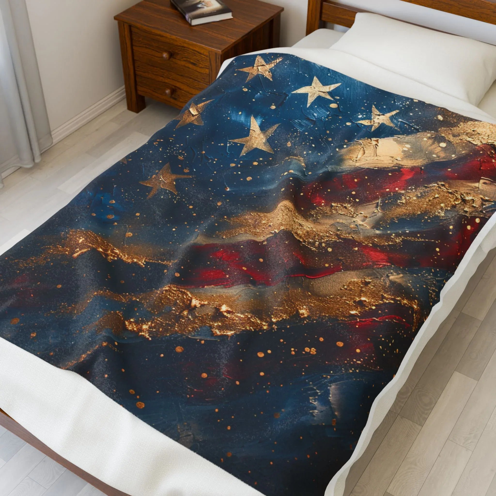 Abstract American Flag Velveteen Plush Blanket | Stars Stripes Patriotic Decor - 250 USA Celebration