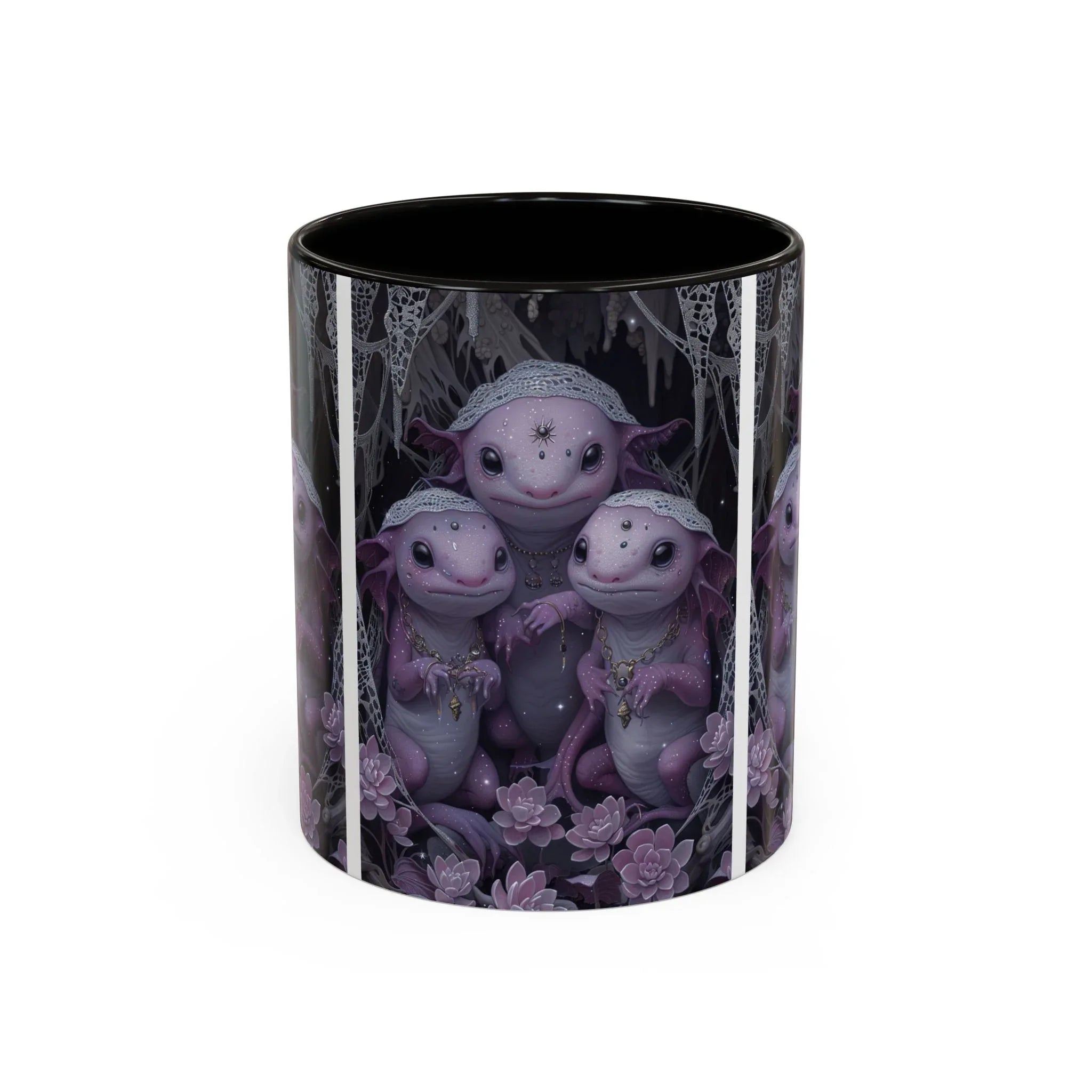 Purple Axolotl Trio Mug | Cute Amphibian Art Ceramic Coffee Cup - 250 USA Celebration