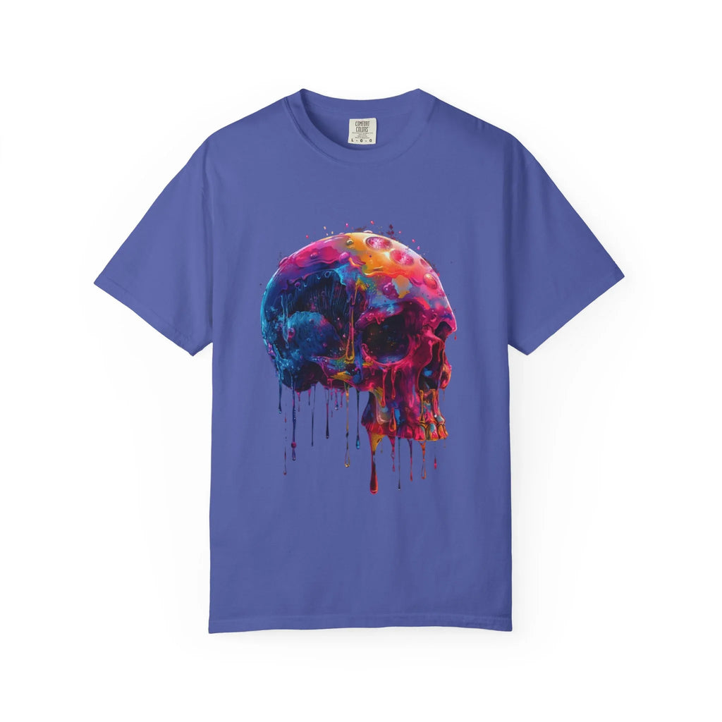 Colorful Drip Skull T-shirt | Watercolor Skull Shirt, Artistic Gothic Tee - 250 USA Celebration
