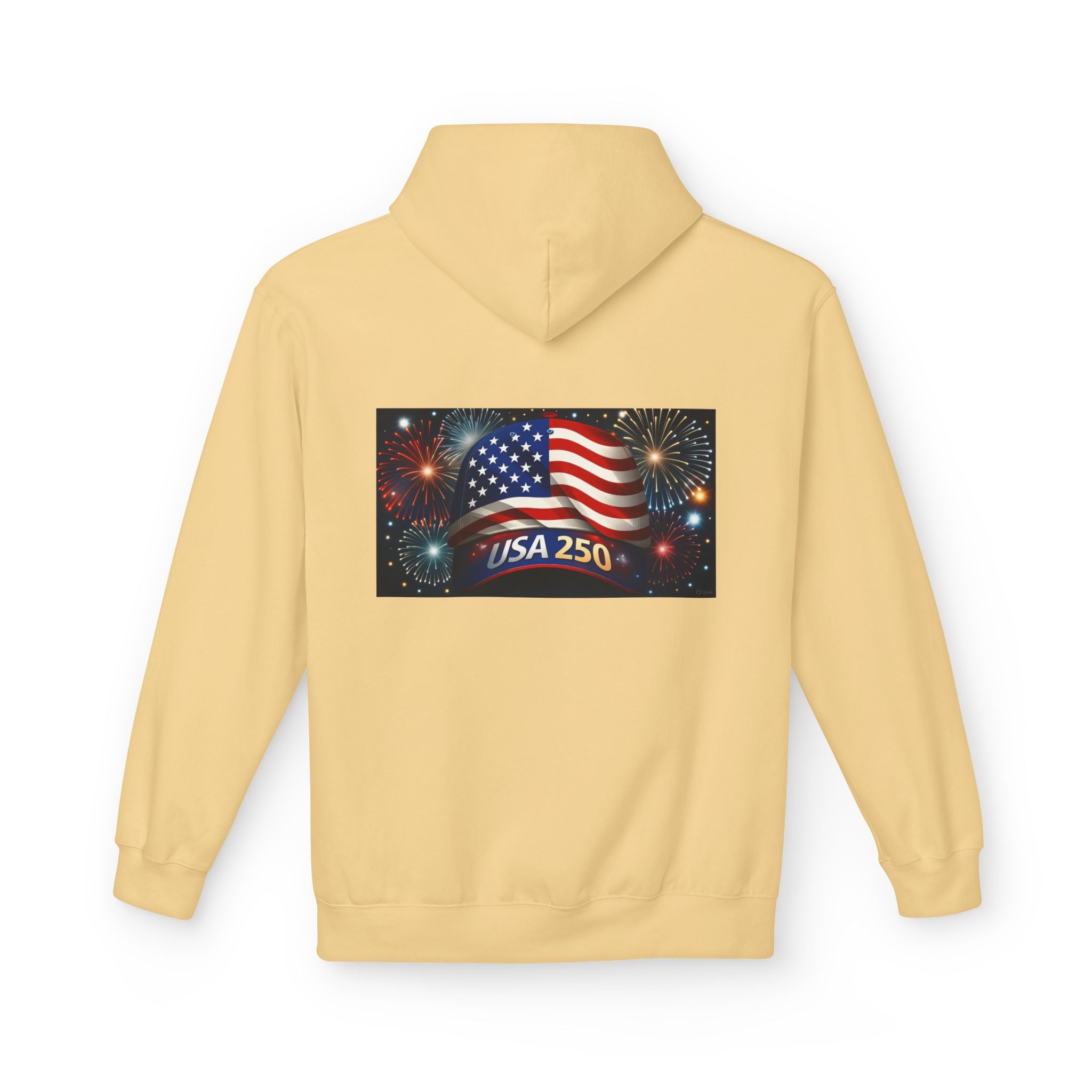 USA 250 Patriotic Hoodie with American Flag & Fireworks