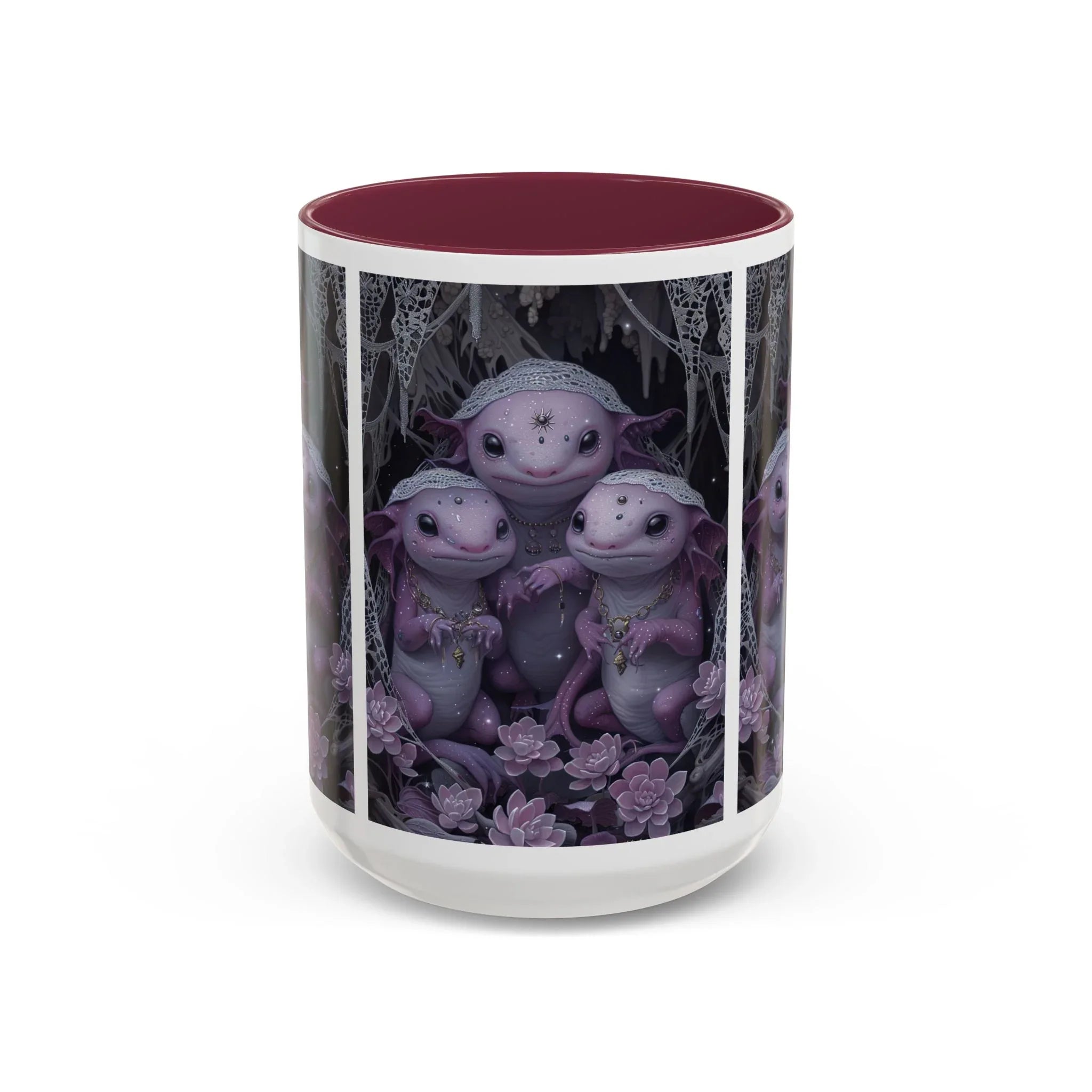 Purple Axolotl Trio Mug | Cute Amphibian Art Ceramic Coffee Cup - 250 USA Celebration
