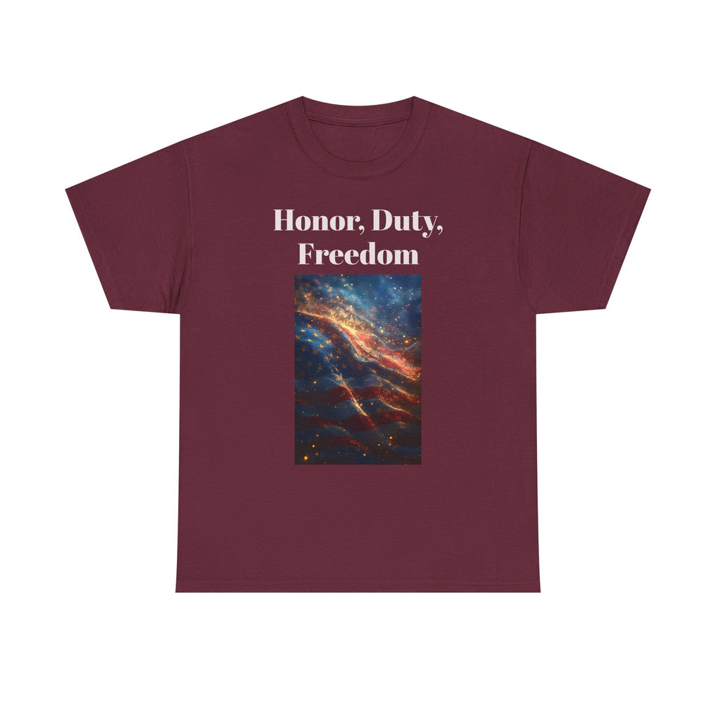 Honor, Duty, Freedom T-Shirt - Patriotic American Flag Galaxy Tee