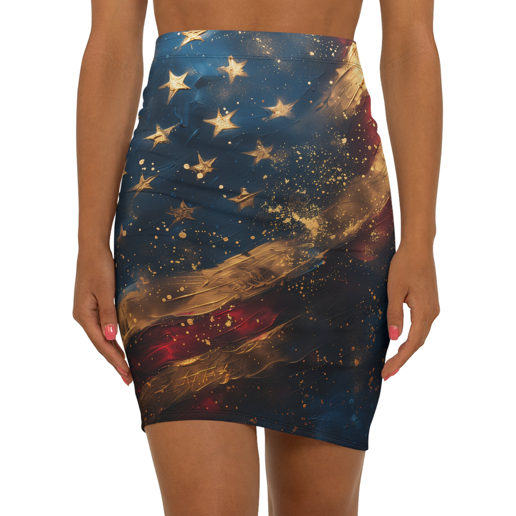 Patriotic Stars & Stripes Pencil Skirt — American Flag Glam