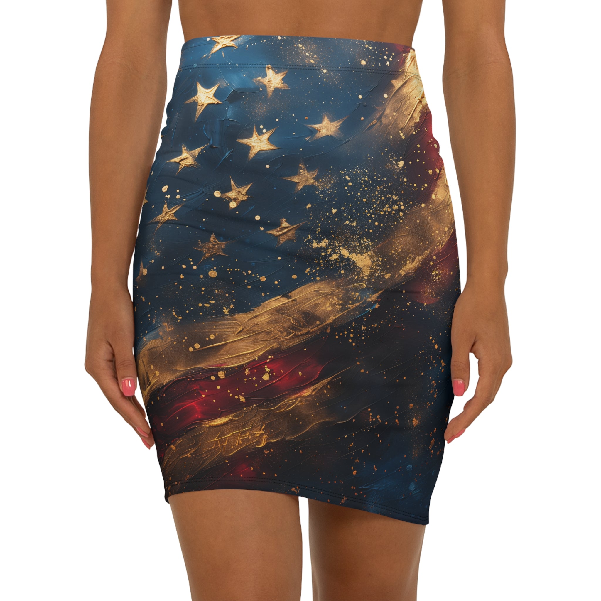 Patriotic Stars & Stripes Pencil Skirt — American Flag Glam