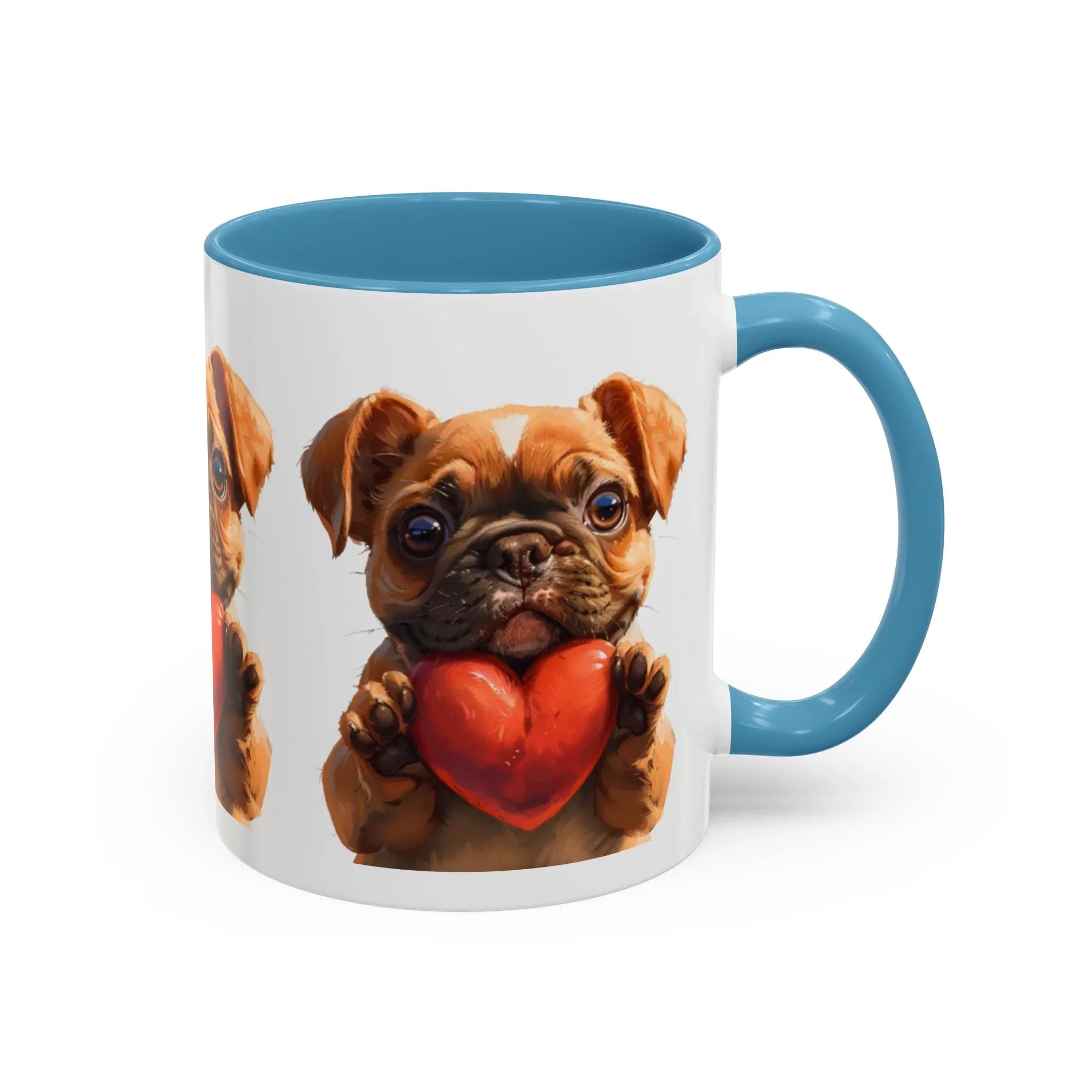 Cute French Bulldog Holding Red Heart Accent Coffee Mug | Puppy Cartoon Illustration - 250 USA Celebration