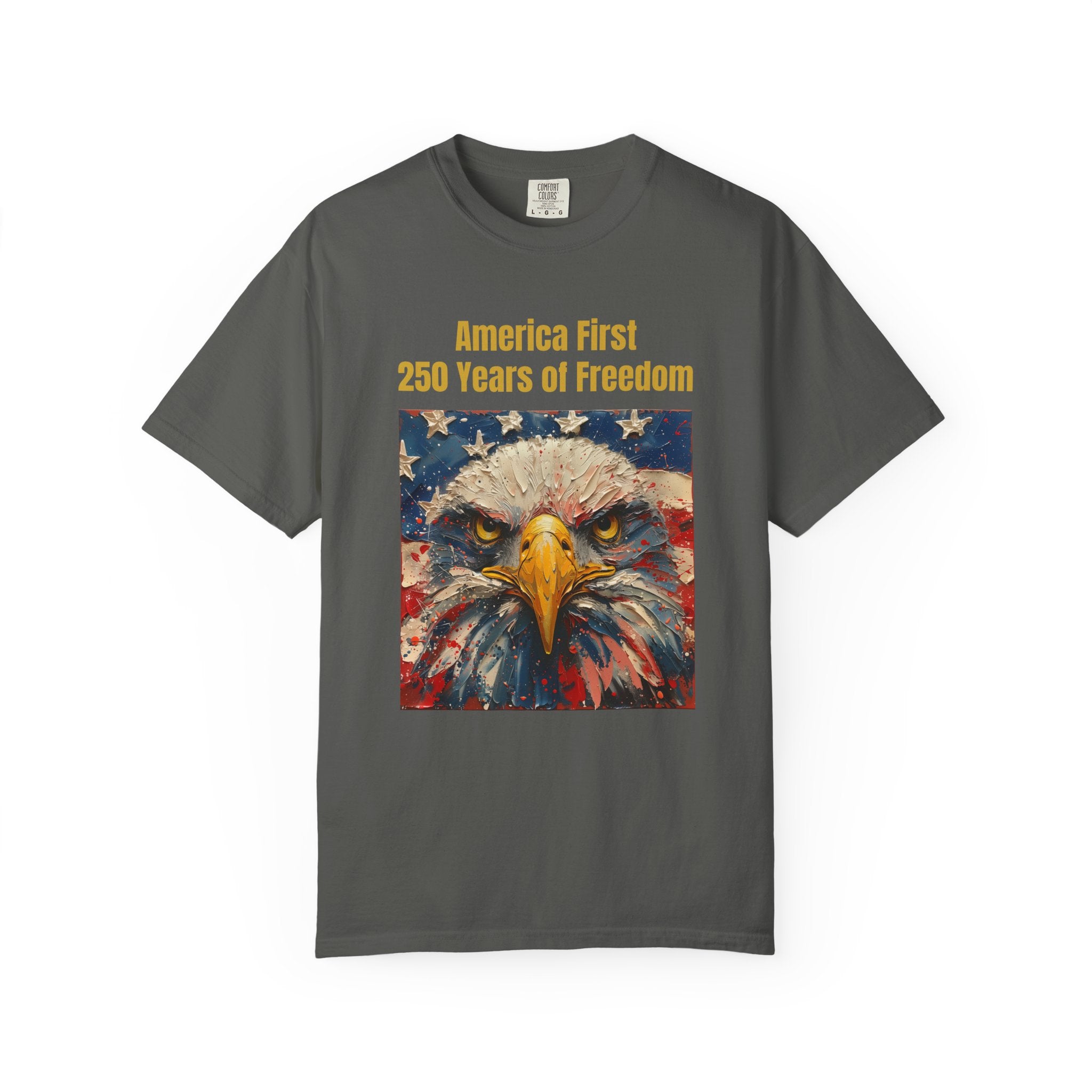 Patriotic T-Shirt — "America First 250 Years of Freedom" Bald Eagle Tee