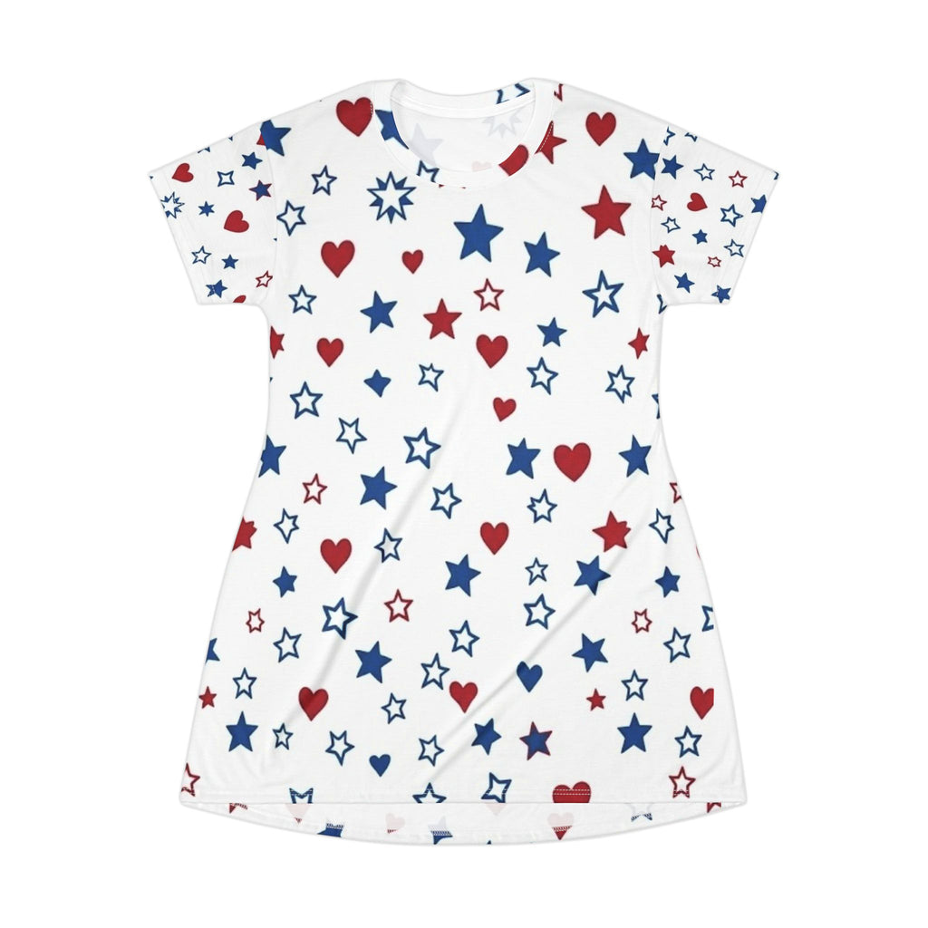 Patriotic Stars And Hearts American Flag T-Shirt Dress