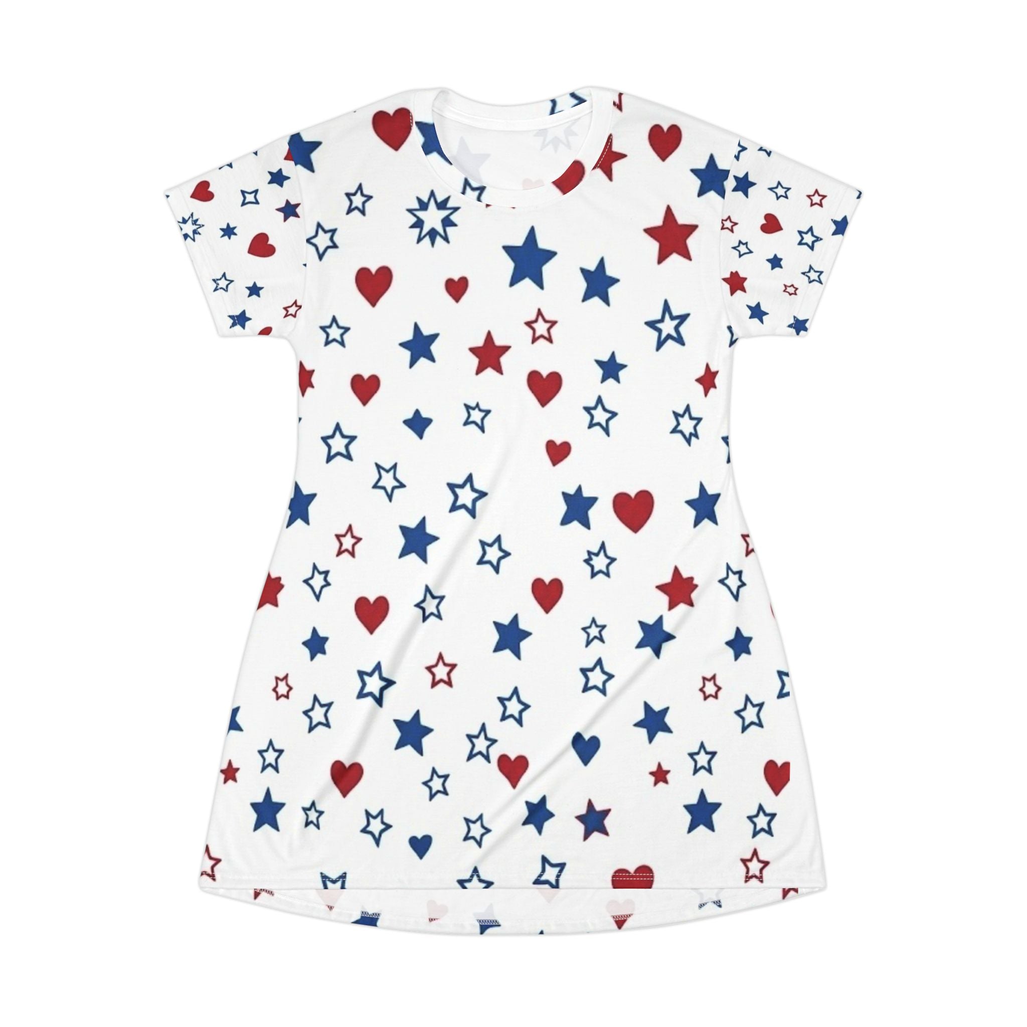 Patriotic Stars And Hearts American Flag T-Shirt Dress