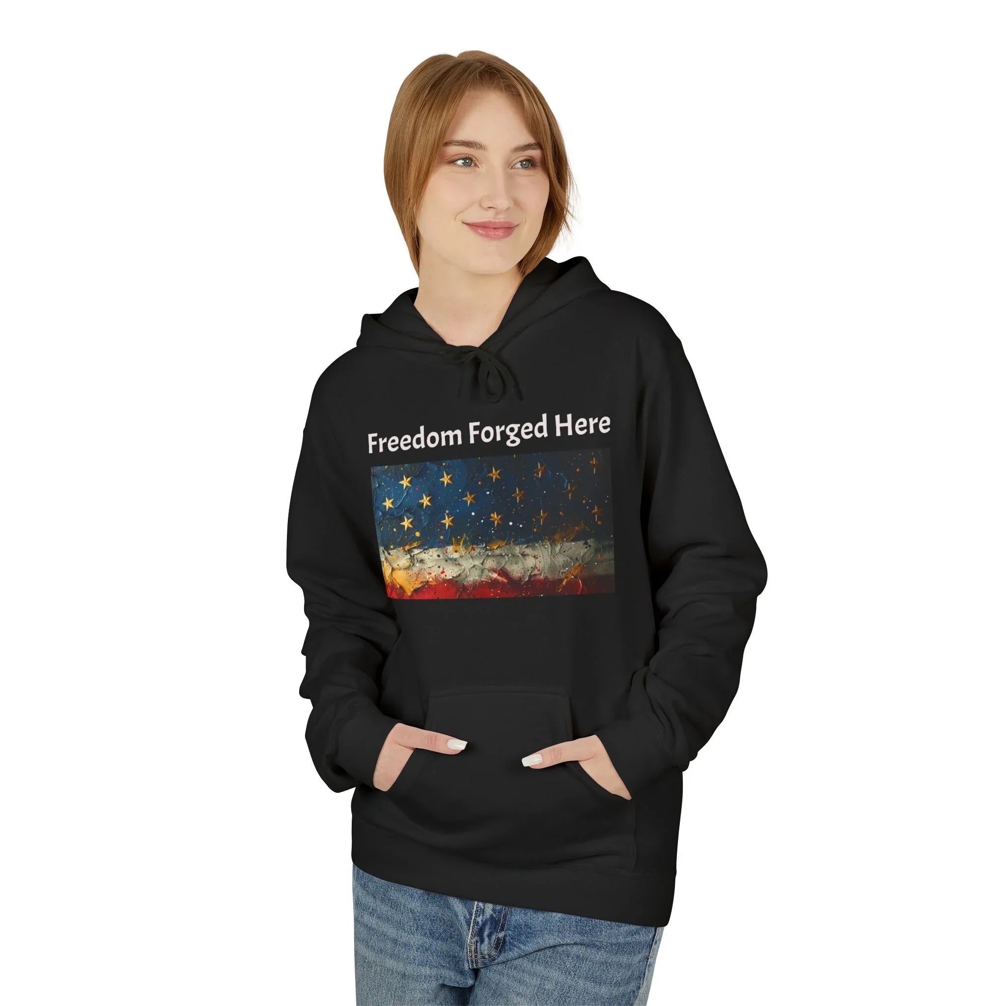 Freedom Forged Here American Flag Hoodie | Patriotic USA - 250 USA Celebration