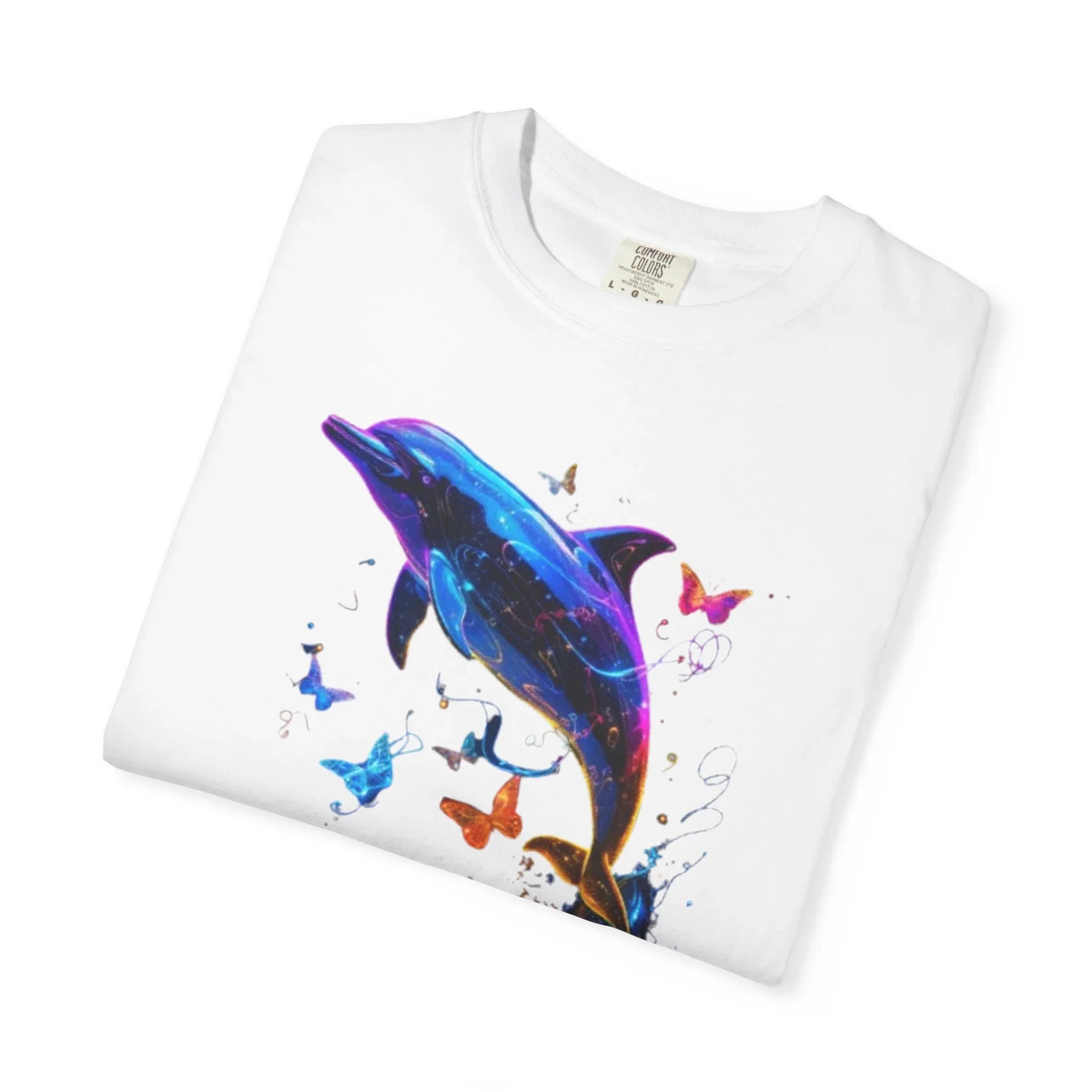 Colorful Dolphin Splash with Butterflies T-Shirt | Ocean Animal Tee - 250 USA Celebration