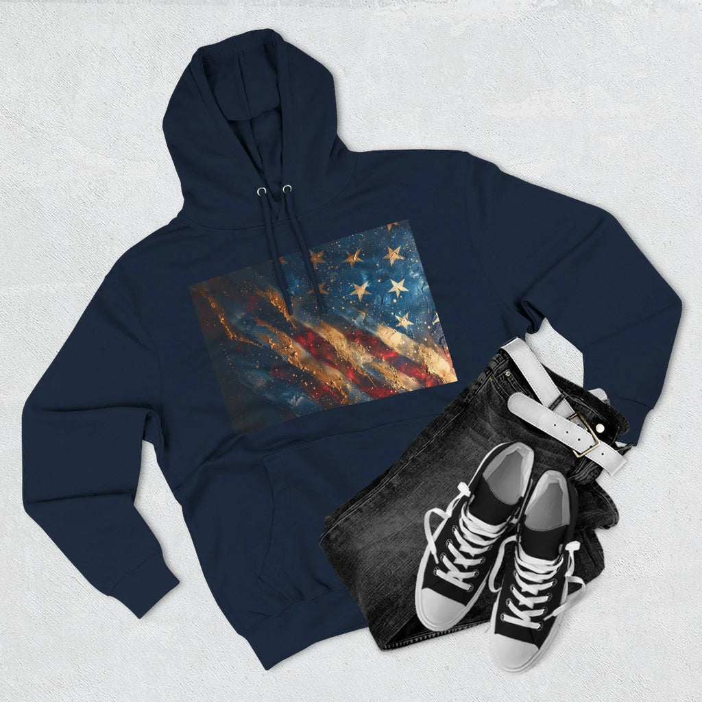 Distressed American Flag Hoodie | Vintage USA Stars Stripes Pullover - 250 USA Celebration