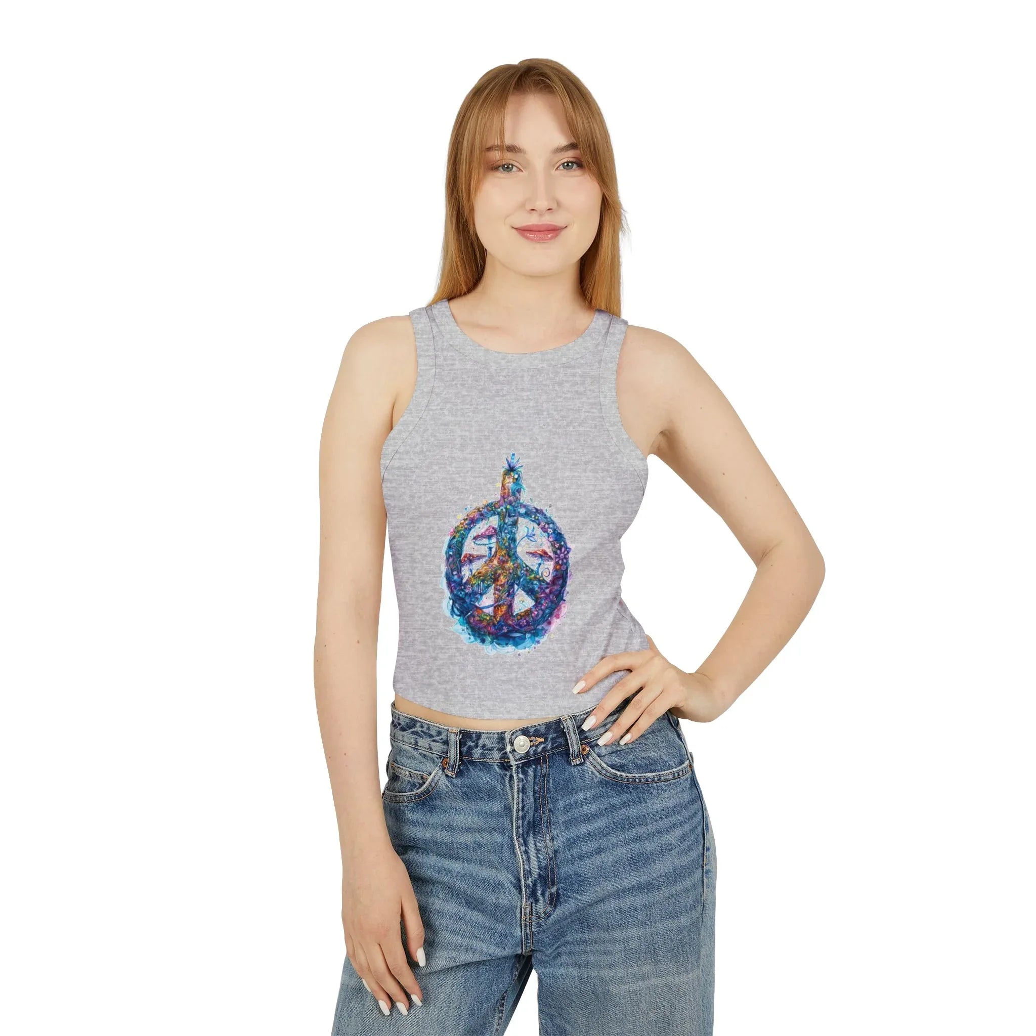 Watercolor Peace Sign Racer Tank Top | Tie Dye Boho Hippie - 250 USA Celebration