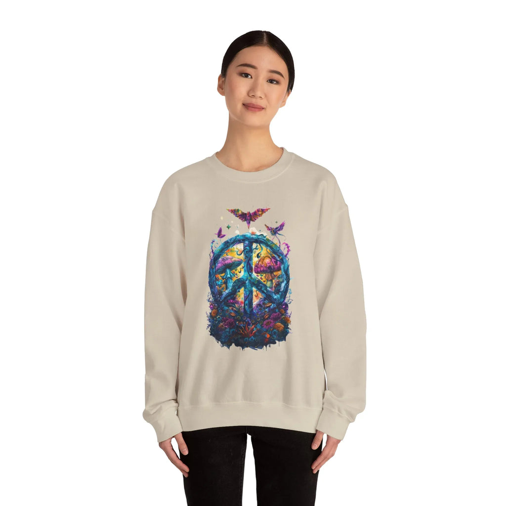 Psychedelic Mushroom Peace Sign Crewneck Sweatshirt | 60s Hippie Tie-Dye - 250 USA Celebration