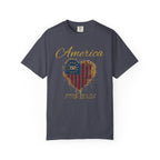 America 250 T-shirt | Patriotic Script, Red and Blue Text