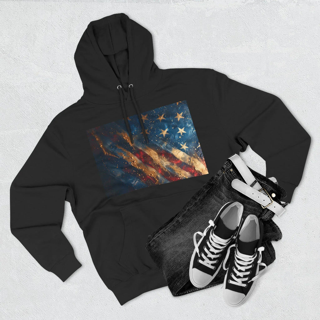 Distressed American Flag Hoodie | Vintage USA Stars Stripes Pullover - 250 USA Celebration