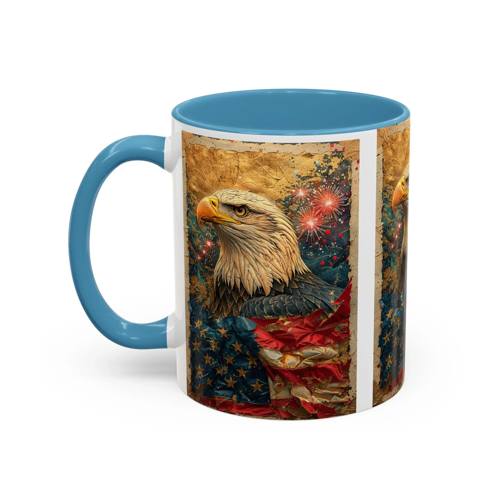 Bald Eagle with Tattered American Flag Coffee Mug | Fireworks Patriotic 11oz 15oz - 250 USA Celebration