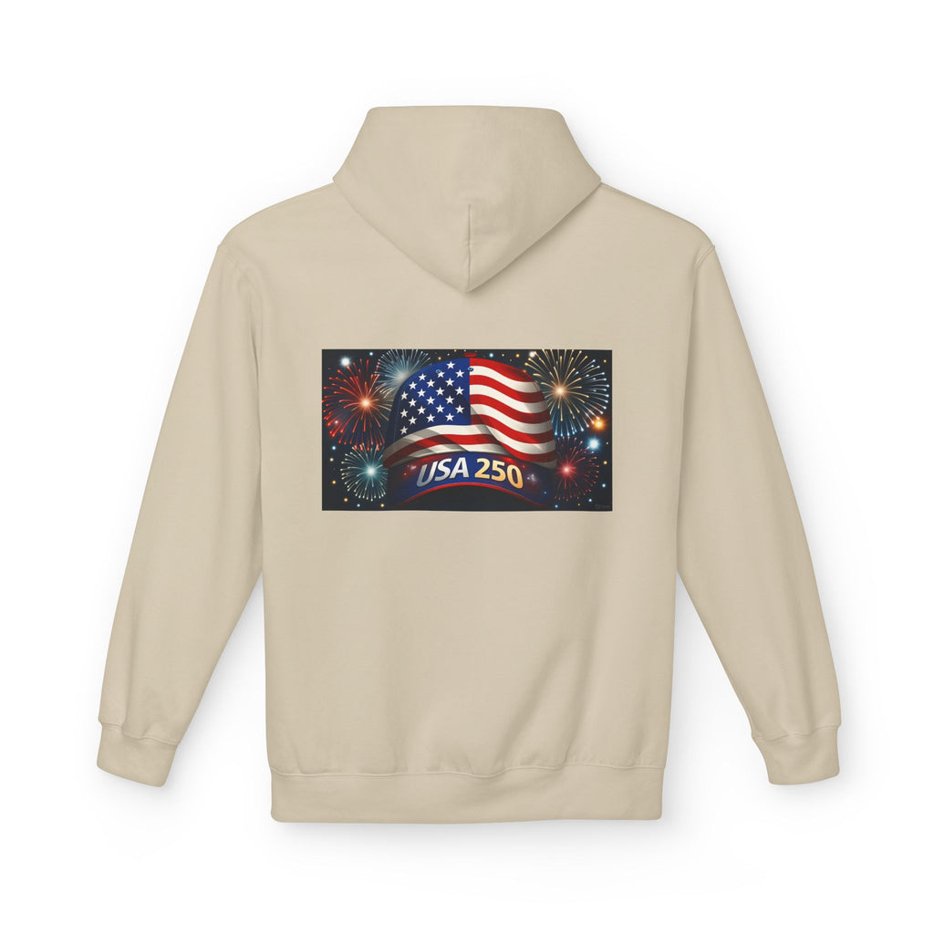 USA 250 Patriotic Hoodie with American Flag & Fireworks