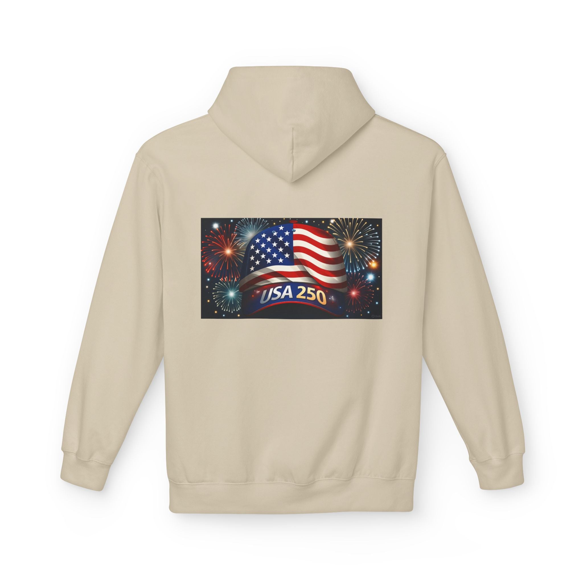 USA 250 Patriotic Hoodie with American Flag & Fireworks