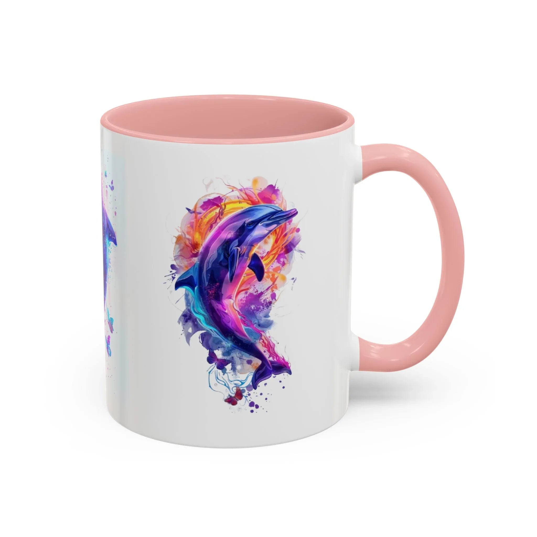 Y2K Chrome Dolphin Flaming Hoop Mug | Holographic Neon Dolphin Coffee Cup - 250 USA Celebration