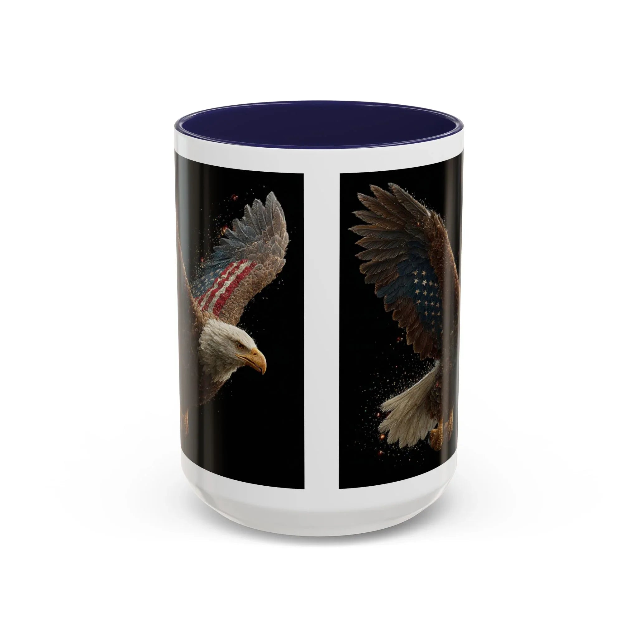 American Flag Bald Eagle Coffee Mug | Patriotic Eagle Wings, Black Accent 11oz 15oz - 250 USA Celebration