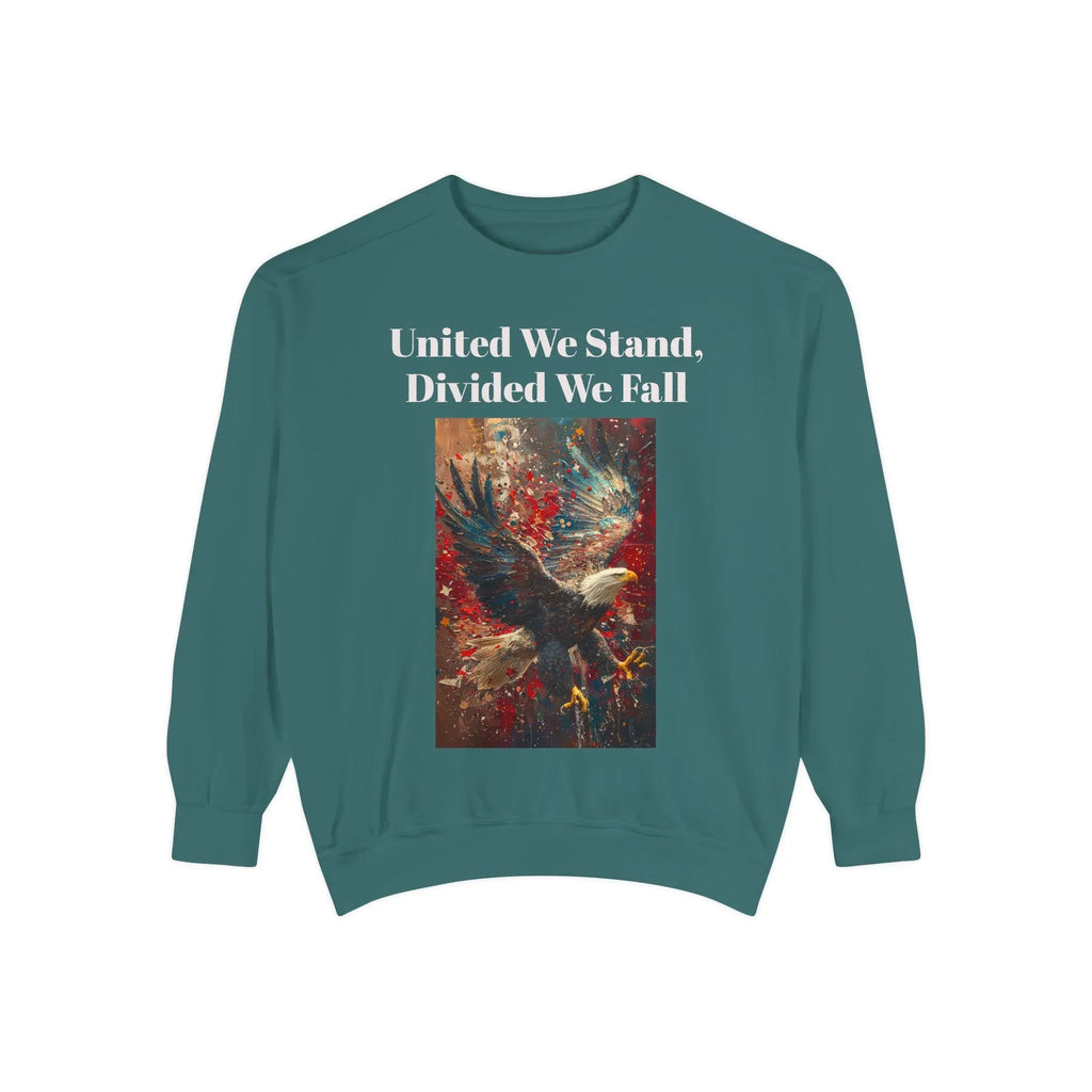United We Stand Sweatshirt | Unisex Garment-Dyed Crewneck | Eagle Design | Cozy Fashion | Perfect for Casual Wear, Gift for Him or [...] - 250 USA Celebration