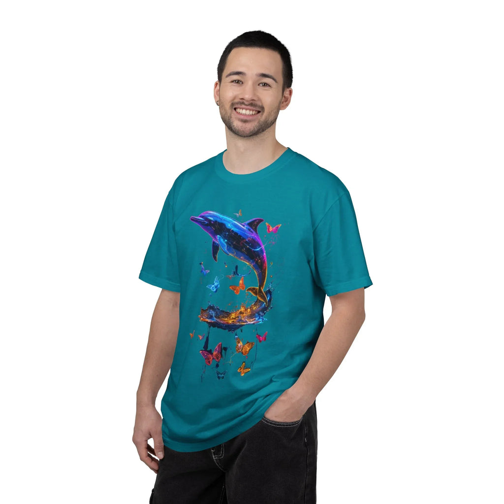 Colorful Dolphin Splash with Butterflies T-Shirt | Ocean Animal Tee - 250 USA Celebration