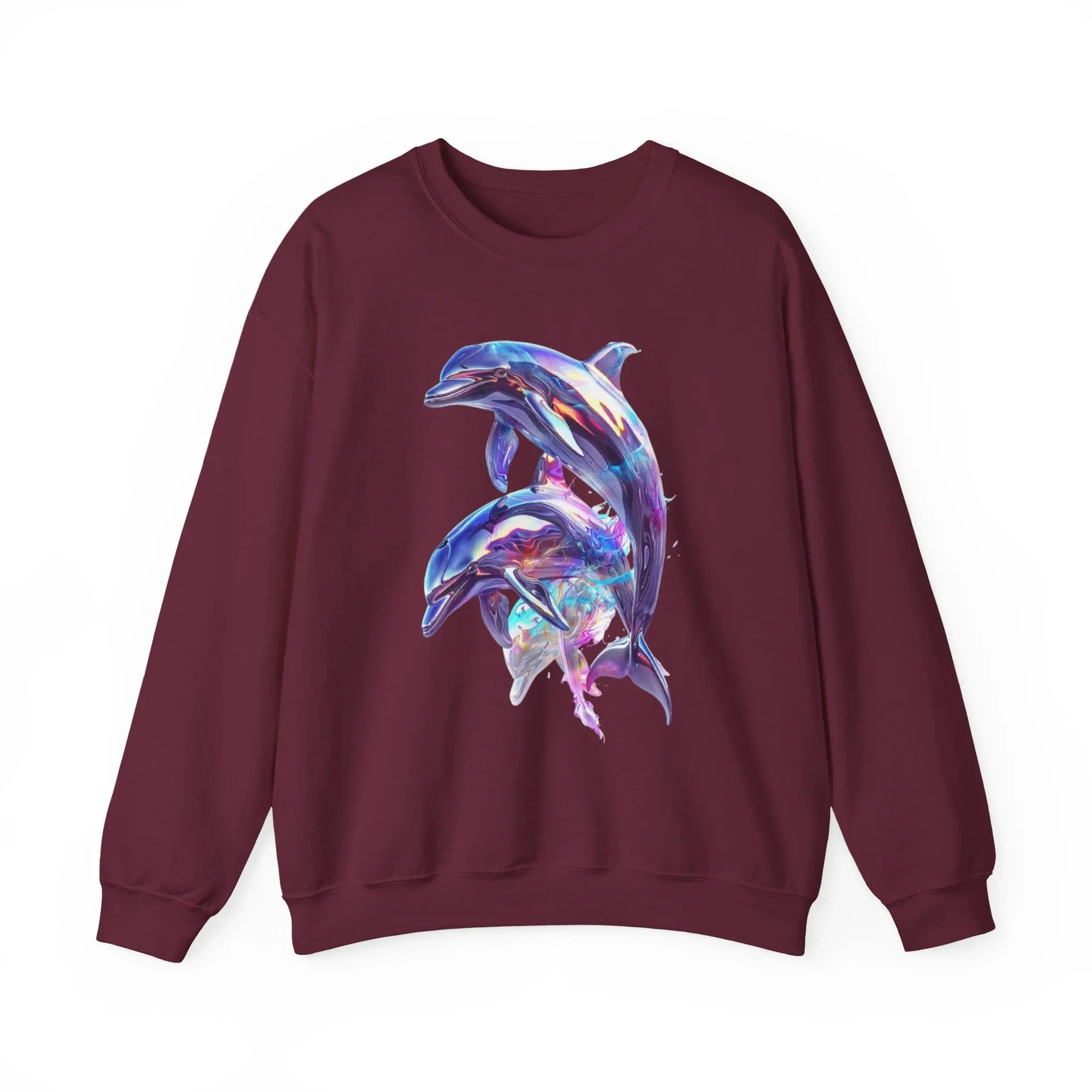 Iridescent Dolphin Trio Sweatshirt | Ocean Marine Animal Crewneck - 250 USA Celebration