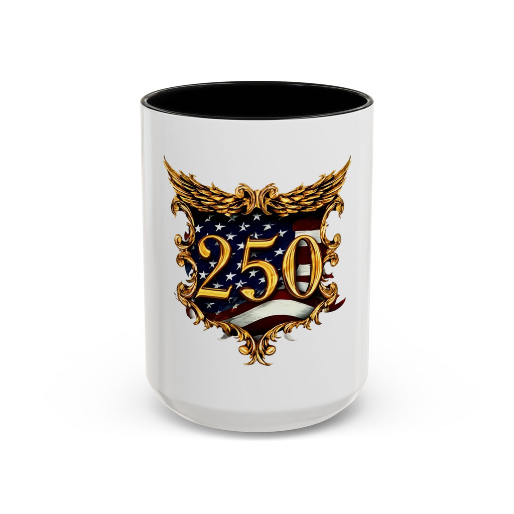 250th Anniversary American Flag Accent Coffee Mug — Patriotic 250th Year Anniversary Celebration Gift