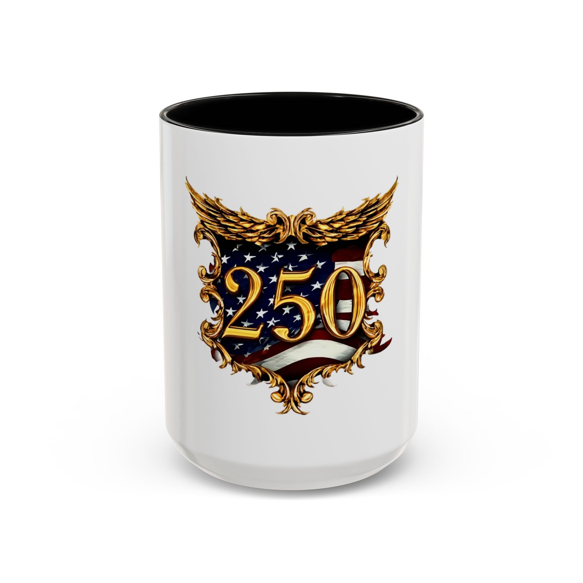 250th Anniversary American Flag Accent Coffee Mug — Patriotic 250th Year Anniversary Celebration Gift