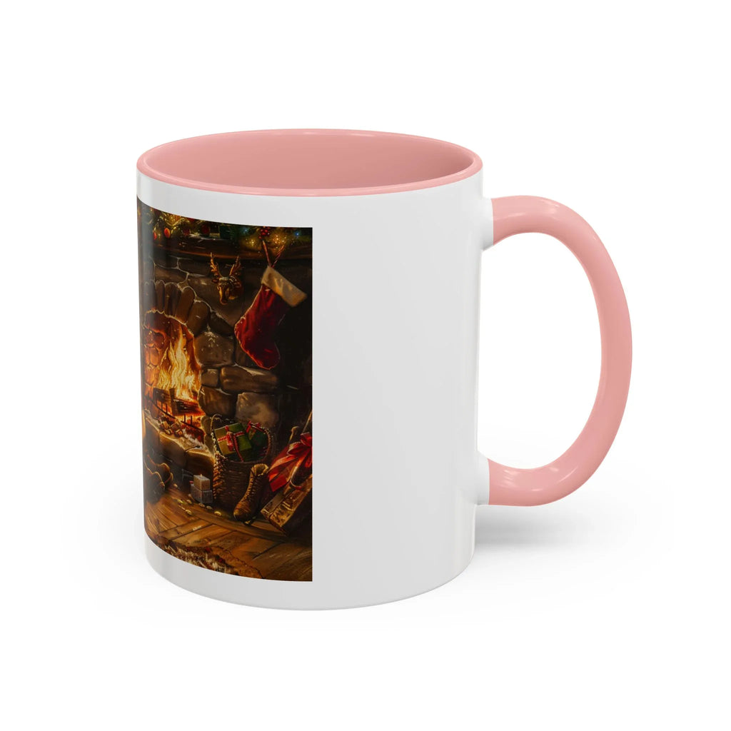 Santa Claus Fireplace Scene Accent Coffee Mug | Storybook Illustration, Rustic Cabin - 250 USA Celebration
