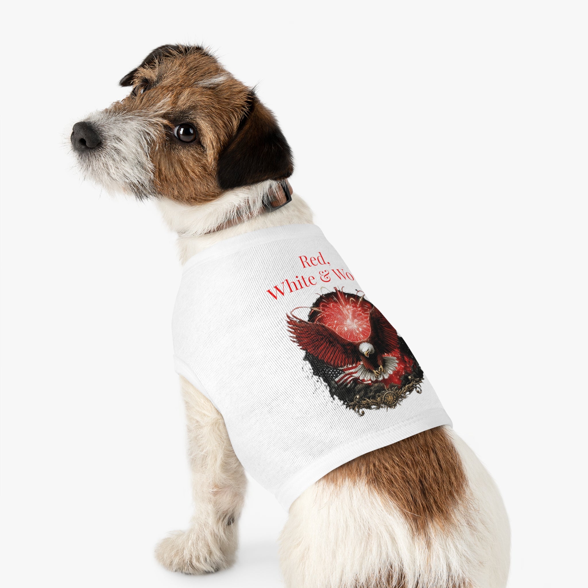 Red, White & Woof Patriotic Pet Tank Top — Bald Eagle Fireworks Dog Shirt for 4th of July