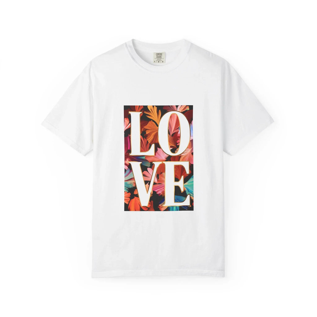LOVE Floral Block T-Shirt | Tropical Flowers Typography - 250 USA Celebration