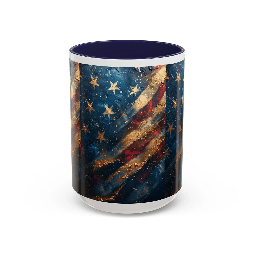 Distressed American Flag Accent Coffee Mug | 11oz 15oz - 250 USA Celebration