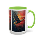 Colorful Mugs (11oz, 15oz) American Eagle Flying Coffee Cup, Patriotic American Eagle flying with American Flag in background - 250 USA Celebration