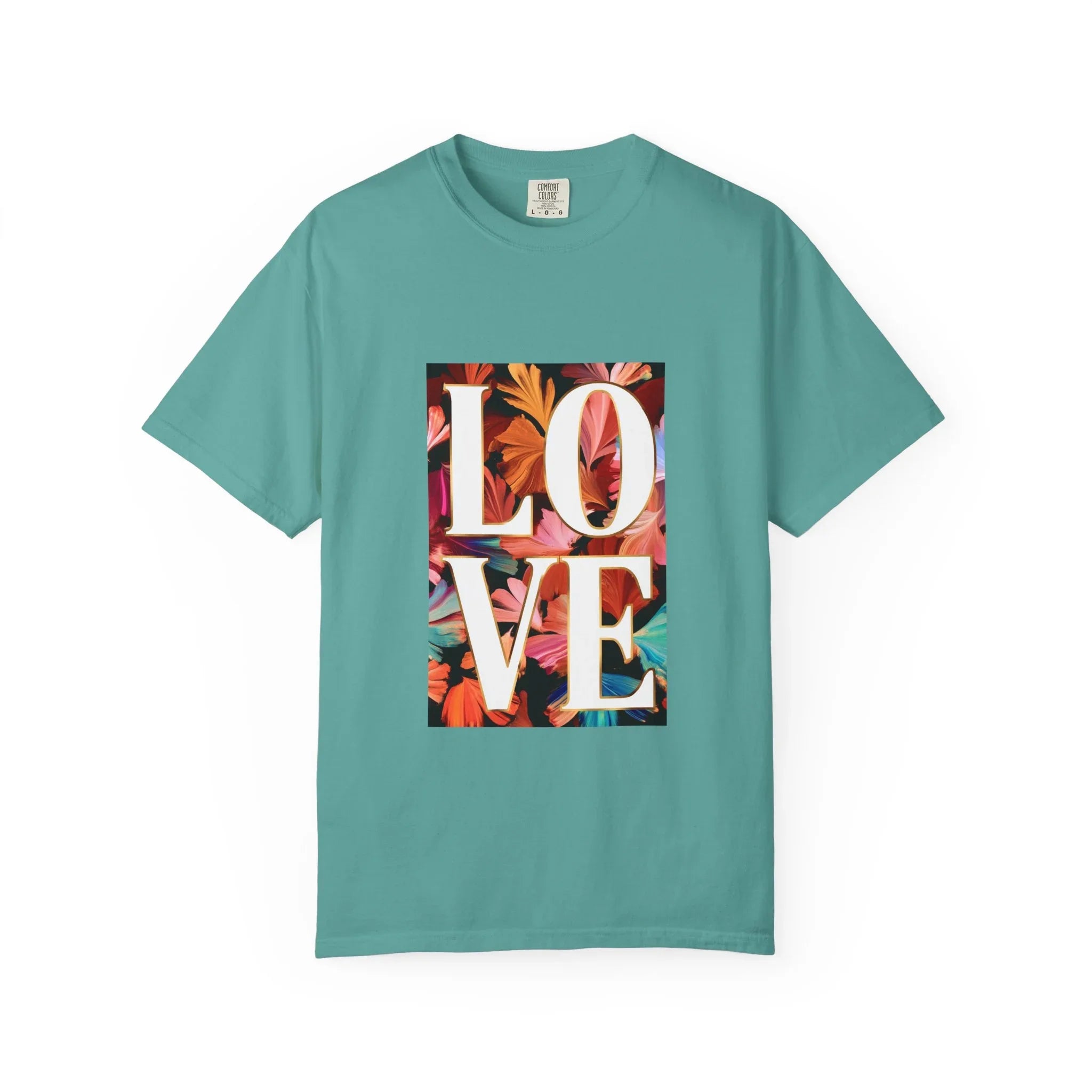 LOVE Floral Block T-Shirt | Tropical Flowers Typography - 250 USA Celebration