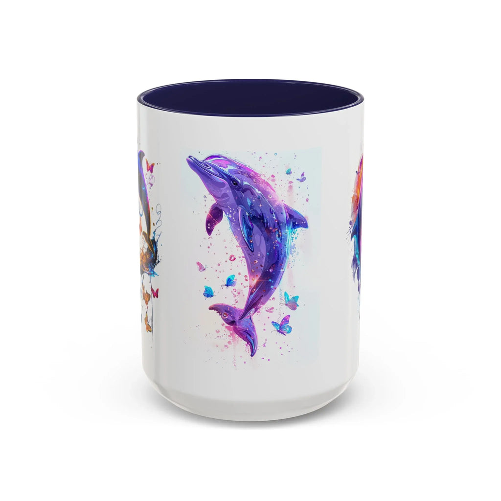 Y2K Chrome Dolphin Flaming Hoop Mug | Holographic Neon Dolphin Coffee Cup - 250 USA Celebration