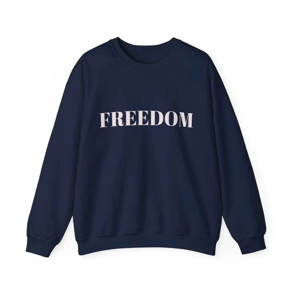 FREEDOM text Crewneck Sweatshirt | Bold Lettering, Minimalist Black Pullover - 250 USA Celebration