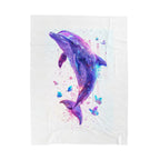 Galaxy Dolphin Velveteen Plush Blanket | Purple Whale Butterfly Splash - 250 USA Celebration