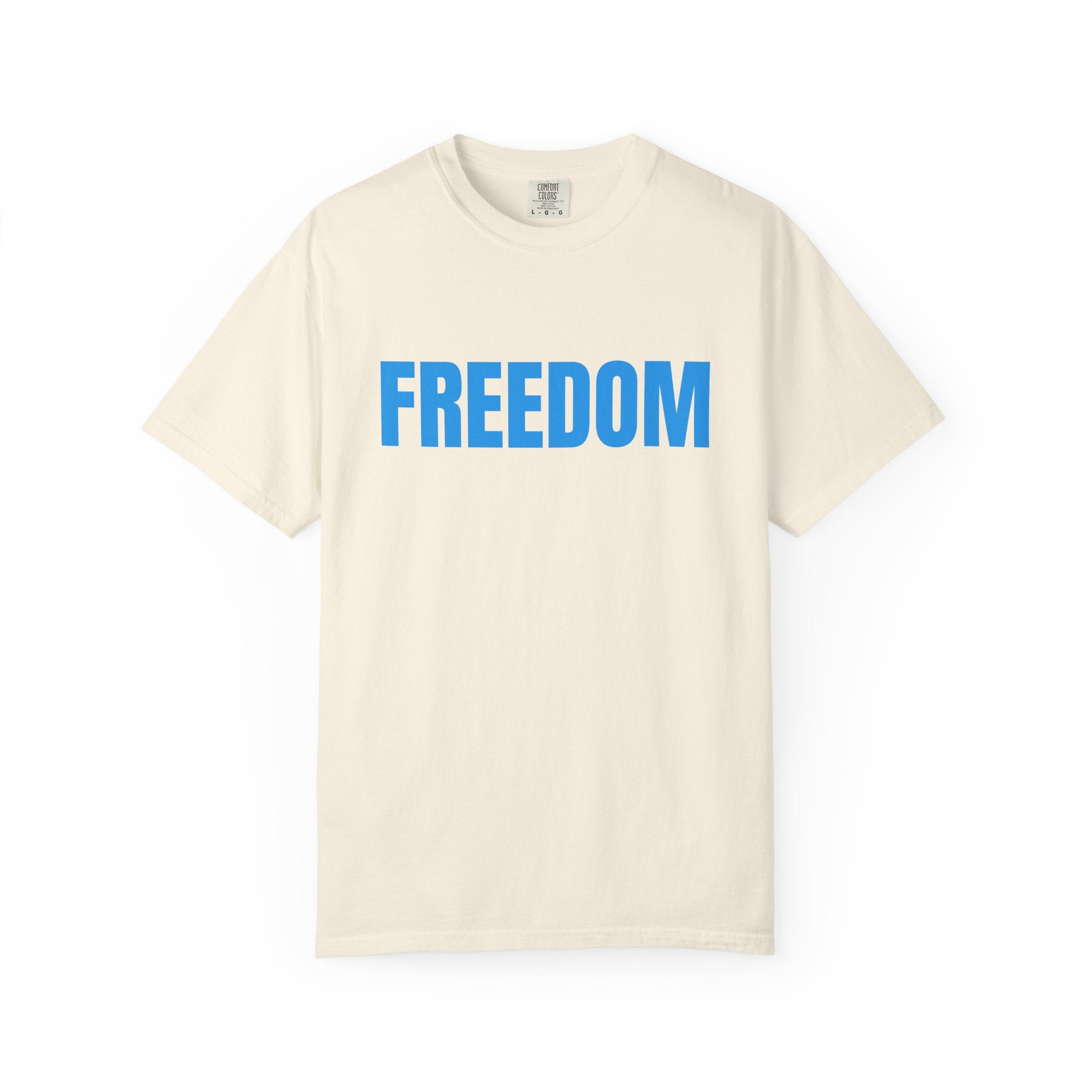 Freedom Graphic T-Shirt — Bold Blue Text Patriotic Tee