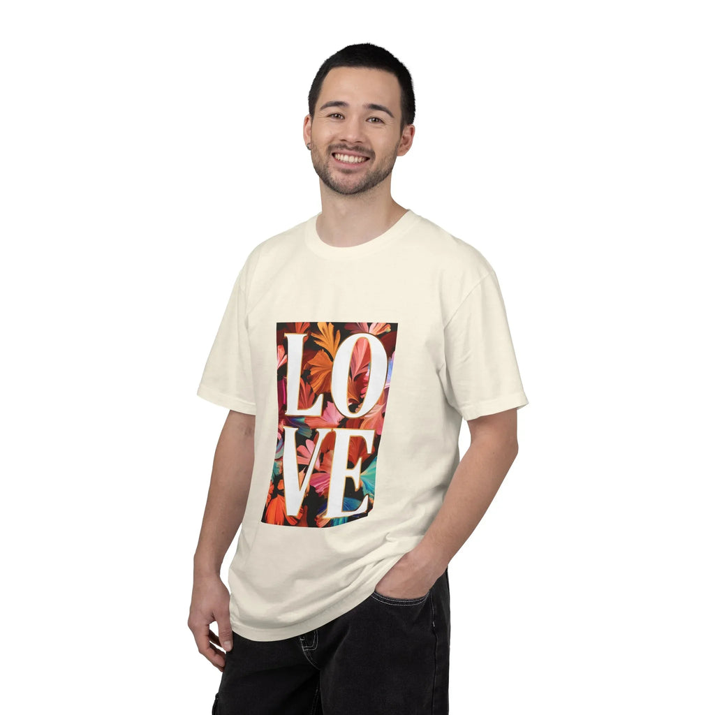 LOVE Floral Block T-Shirt | Tropical Flowers Typography - 250 USA Celebration