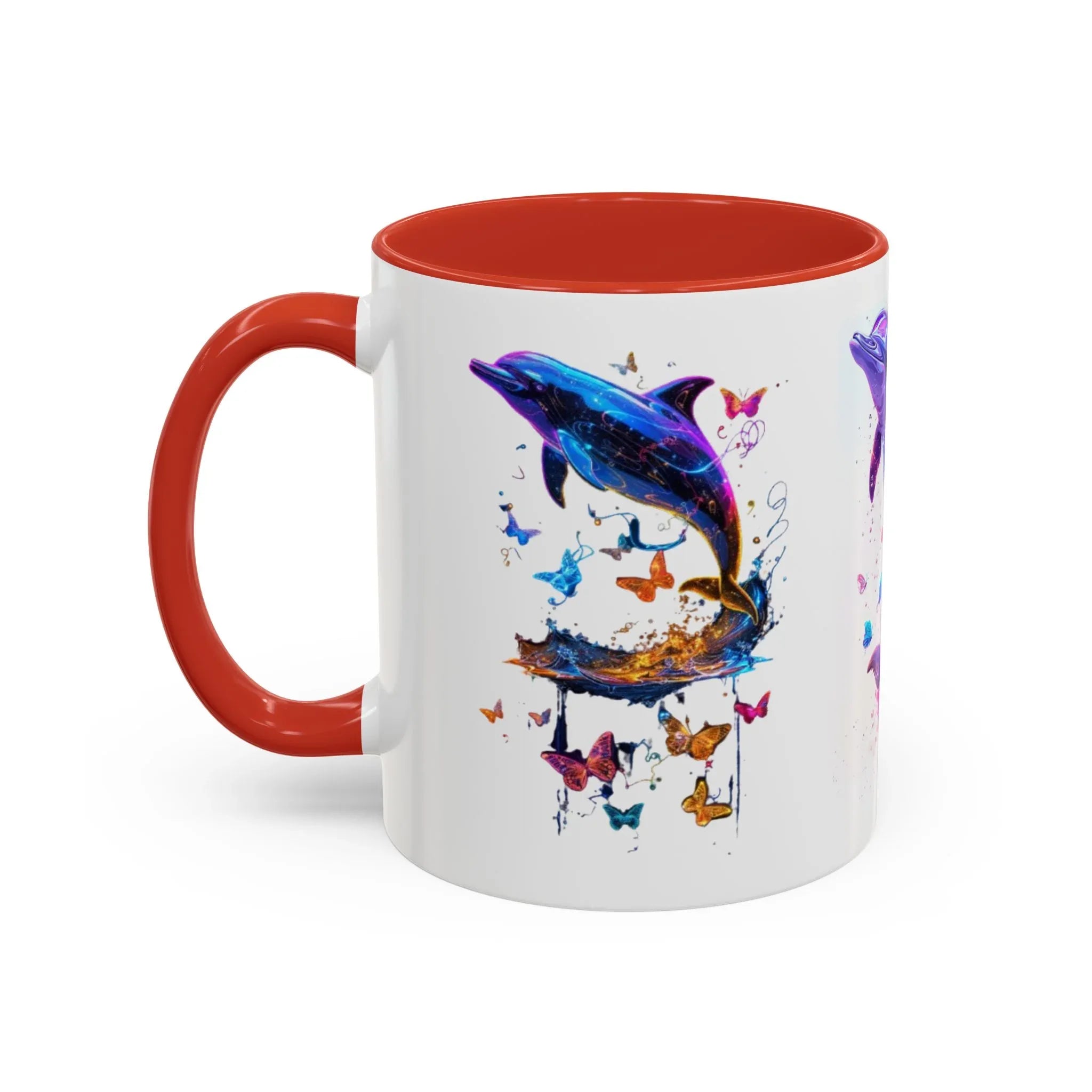 Y2K Chrome Dolphin Flaming Hoop Mug | Holographic Neon Dolphin Coffee Cup - 250 USA Celebration